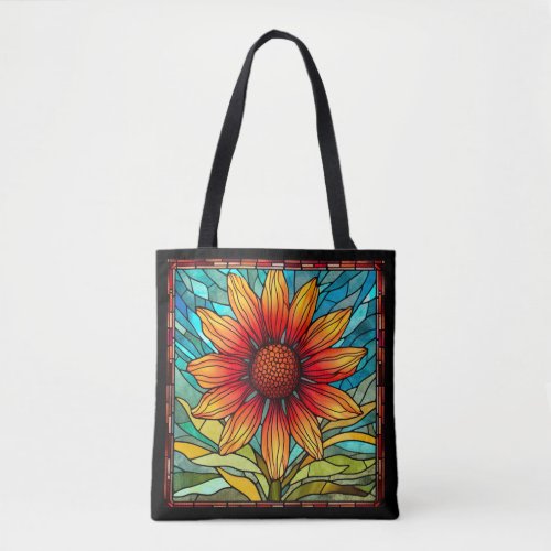 Red  Yellow Wildflower in Stained Glass Tote Bag