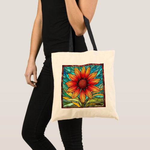 Red  Yellow Wildflower in Stained Glass Tote Bag