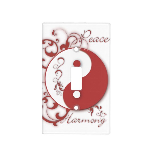 Red Yin and Yang with scrolls and swirls Light Switch Cover (Front)