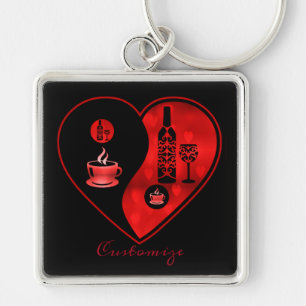 Red Yin & Yang Coffee & Wine  Key Chain