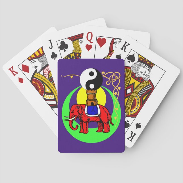 Red Yin-Yang Elephant Poker Cards (Back)