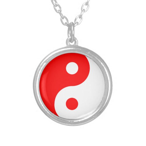 Red Yin Yang Symbol Silver Plated Necklace