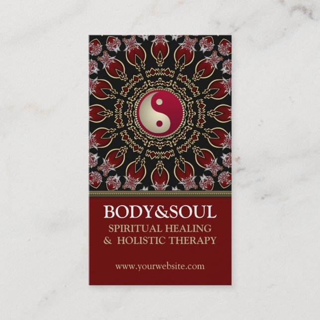 Red YinYang Eastern New Age Business Cards (Front)