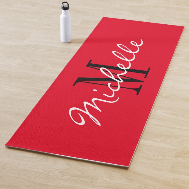 Red yoga mat personalized with custom monogram (In Situ)