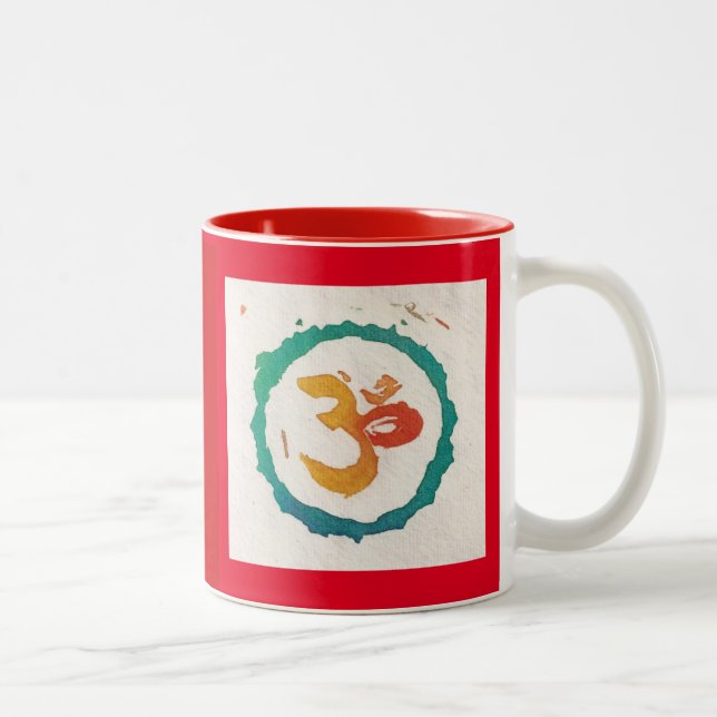 Red Yoga Om calligraphy Two-Tone Coffee Mug (Right)