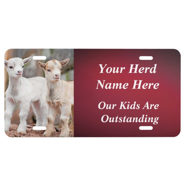 RED YOUR GOAT PHOTO and HERD NAME License Plate (Front)