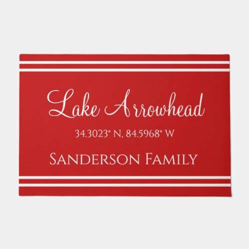 Red Your Lake Family Name  Map Coordinates Doormat