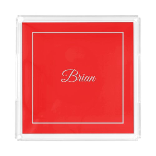 Red Your Name Minimalist Personal Modern Acrylic Tray