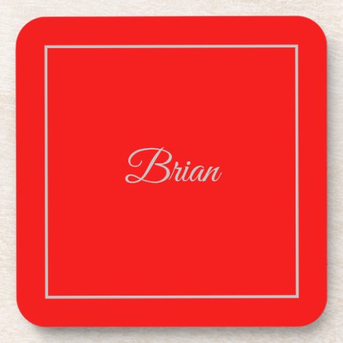 Red Your Name Minimalist Personal Modern Beverage Coaster