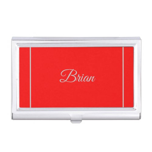 Red Your Name Minimalist Personal Modern Business Card Case