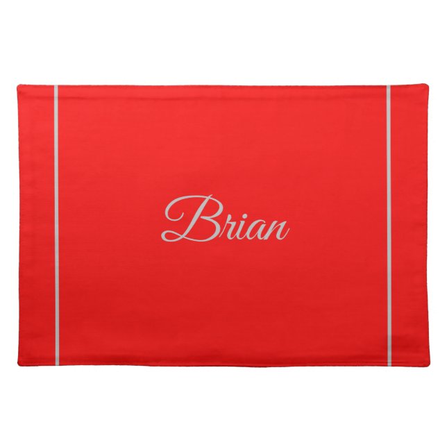 Red Your Name Minimalist Personal Modern Cloth Placemat (Front)