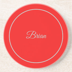 Red Your Name Minimalist Personal Modern Coaster