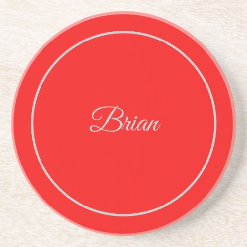 Red Your Name Minimalist Personal Modern Coaster