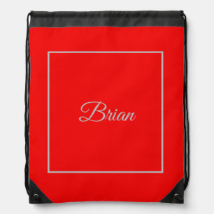 Red Your Name Minimalist Personal Modern Drawstring Bag