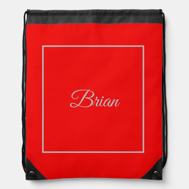 Red Your Name Minimalist Personal Modern Drawstring Bag (Front)