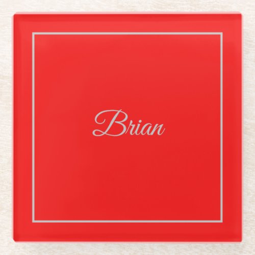 Red Your Name Minimalist Personal Modern Glass Coaster