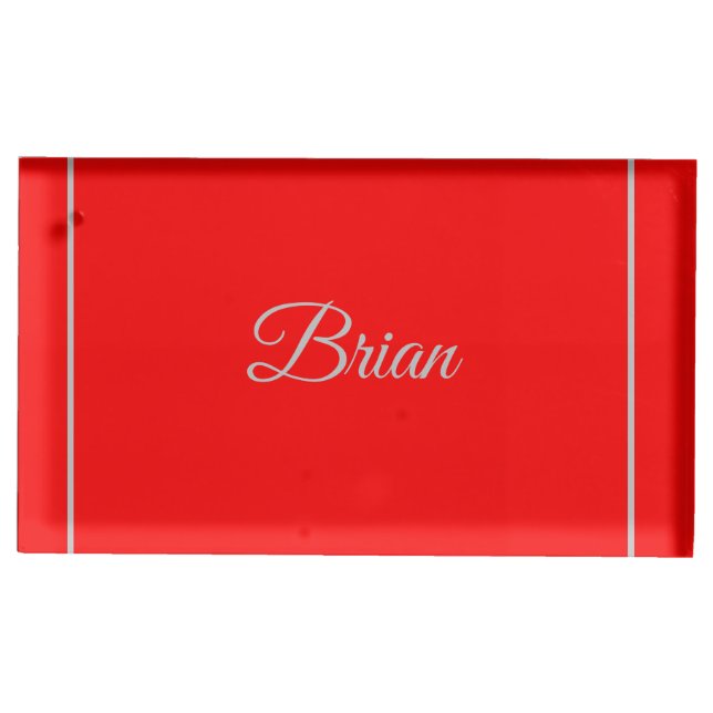 Red Your Name Minimalist Personal Modern Place Card Holder (Front)