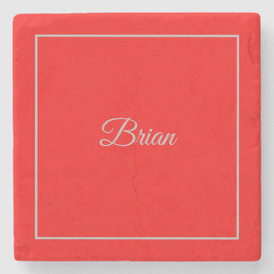 Red Your Name Minimalist Personal Modern Stone Coaster