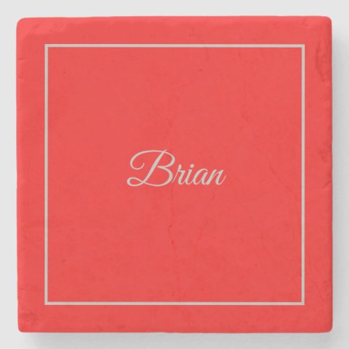 Red Your Name Minimalist Personal Modern Stone Coaster