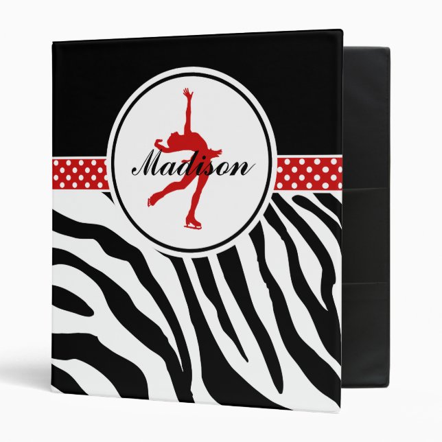 Red Your Name Zebra Print Figure Skating 3 Ring Binder (Front/Inside)