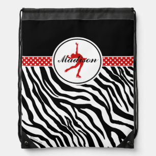 Red Your Name Zebra Print Figure Skating Drawstring Bag