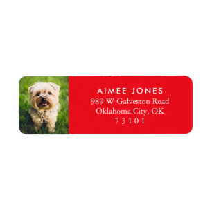 Red Your Pet's Photo Custom Return Address Label