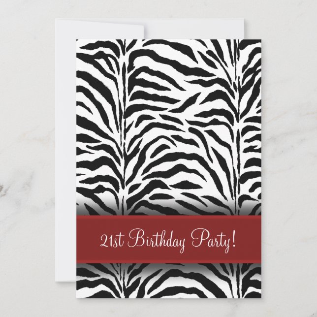 Red Zebra 21st Birthday Party Invitations (Front)