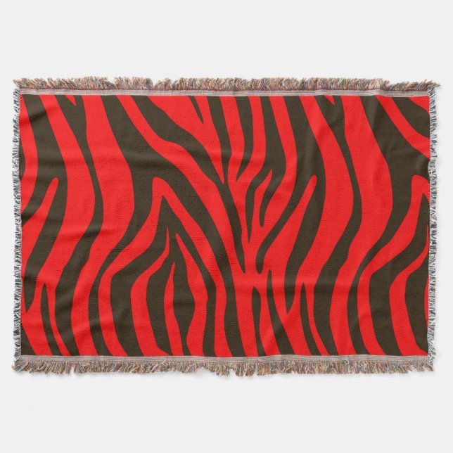 Red zebra animal print pattern throw blanket (Front)