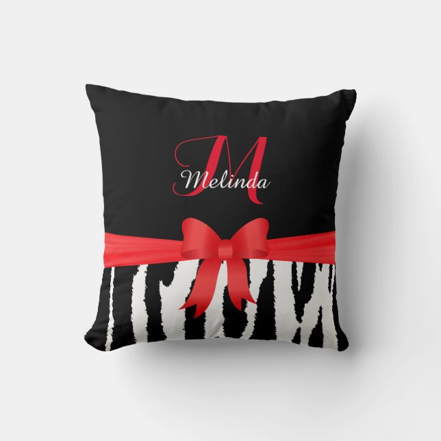Red Zebra Animal Stripes Throw Pillow (Front)