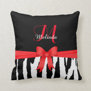 Red Zebra Animal Stripes Throw Pillow