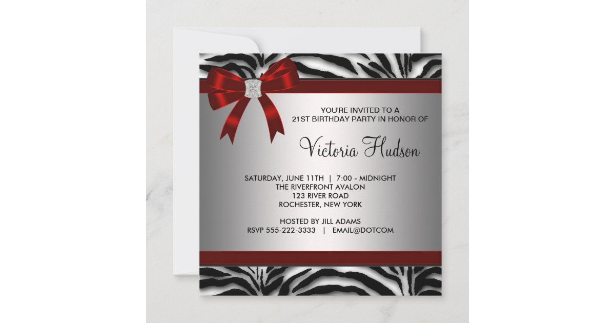 Red Zebra Birthday Party Invitation Template | Zazzle