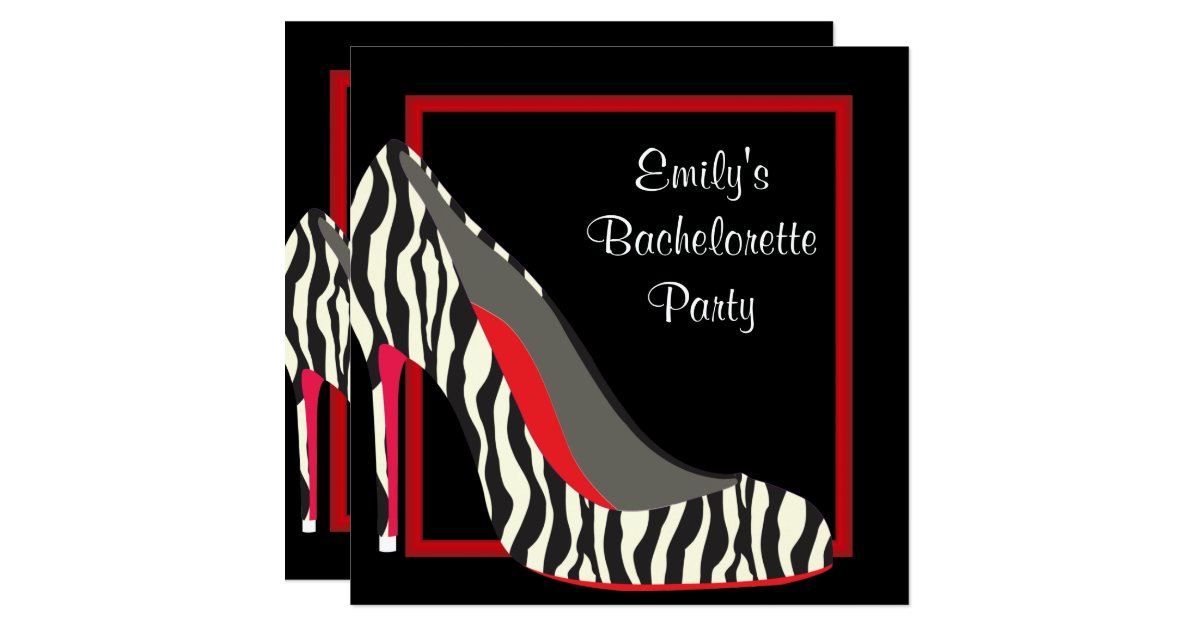 Red Zebra High Heel Shoes Bachelorette Party Card | Zazzle