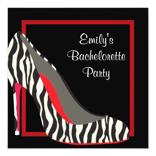 Red Zebra High Heel Shoes Bachelorette Party Card | Zazzle