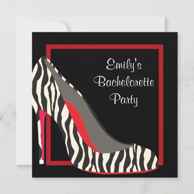 Red Zebra High Heel Shoes Bachelorette Party Invitation (Front)
