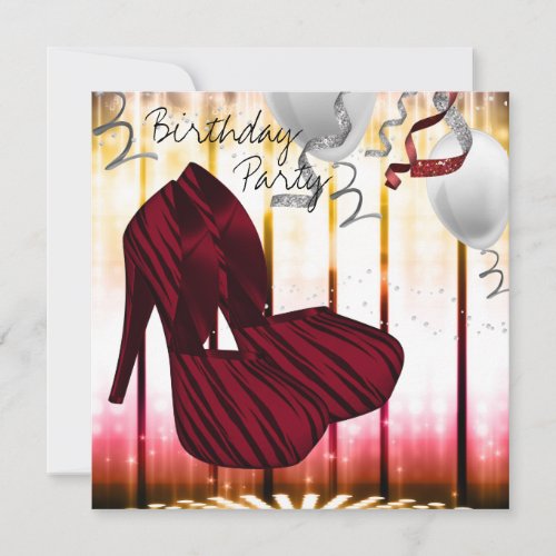 Red Zebra High Heel Shoes Birthday Party Invitation