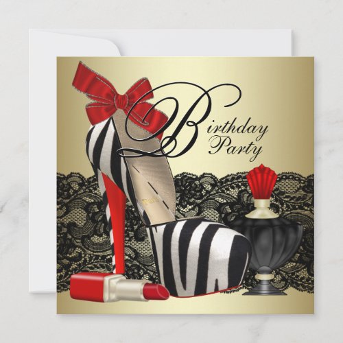 Red Zebra High Heel Shoes Black Red Zebra Party Custom Invitation