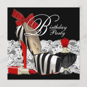 Red Zebra High Heel Shoes Black Red Zebra Party Invitation