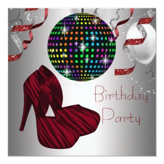 Red Zebra High Heel Shoes Disco Birthday Party Card