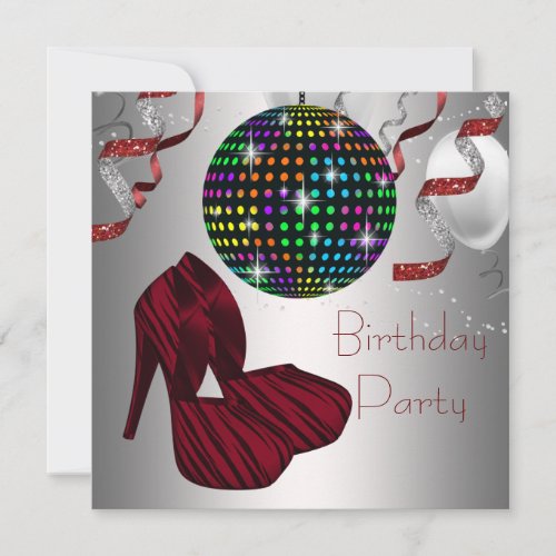 Red Zebra High Heel Shoes Disco Birthday Party Custom Invitation