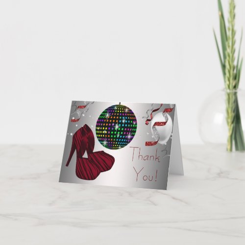 Red Zebra High Heel Shoes Disco Thank You Cards