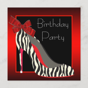 Red Zebra High Heel Shoes Red Zebra Birthday Party Invitation