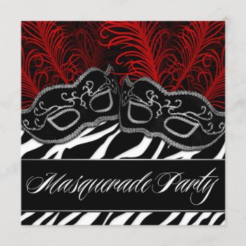 Red Zebra Mask Masquerade Ball Party Invitations by natureprints at Zazzle