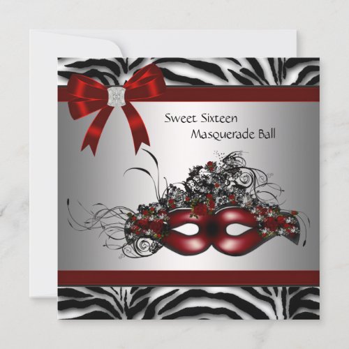 Red Zebra Sweet 16 Masquerade Party Custom Invitations