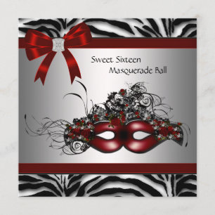 Red Zebra Masquerade Party Invitation