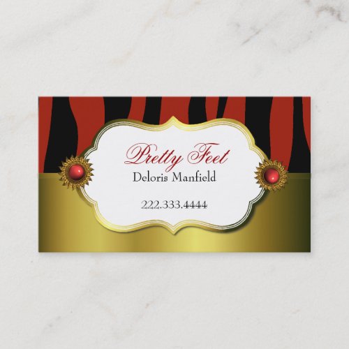 Red Zebra Print and Gold Business Card