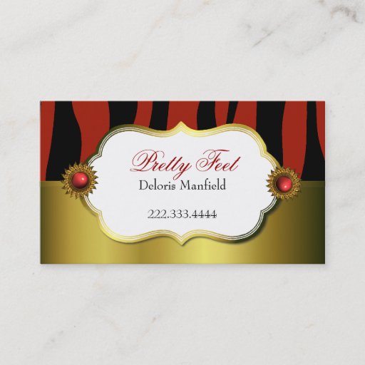 Customizable Red Zebra Print and Gold Business Card