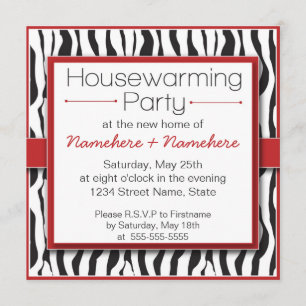 Red Zebra Print Housewarming Party Invitations