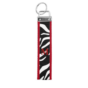 Red Zebra Print Monogram Key Fob Wristlet Keychain