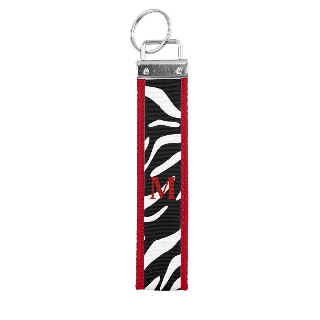 Red Zebra Print Monogram Key Fob Wristlet Keychain (Keys on Top)