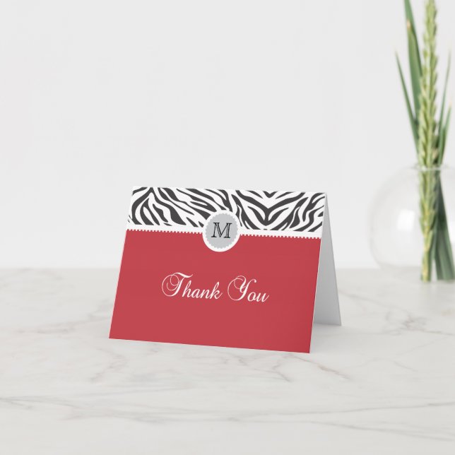 Red Zebra Print Thank You Card (Front)